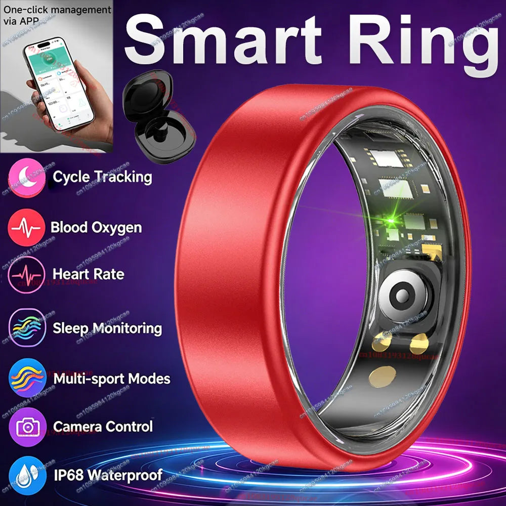 2026 New Smart Ring Heart Rate Blood Oxygen Sleep Monitoring Motion Tracking IP68 Waterproof Men Women Smart Rings Holiday Gifts Peaceful Pleasures Health and Wellness Red 11