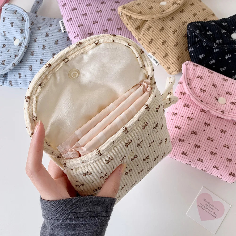 Cartoon Bow Sanitary Napkin Storage Bag Girl's Portable Carrying