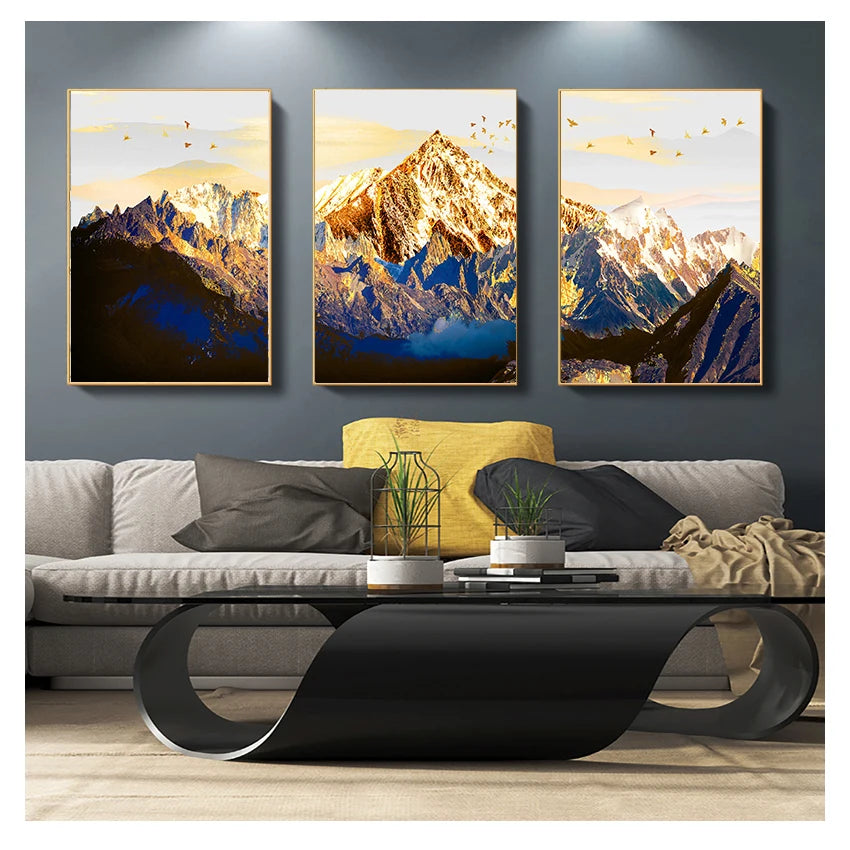 Landscape Map Canvas Painting Art Print Poster Picture Wall Nordic Decorative Home Decor Golden Abstract Snow Mountain Peaceful Pleasures Health and Wellness