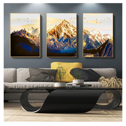 Landscape Map Canvas Painting Art Print Poster Picture Wall Nordic Decorative Home Decor Golden Abstract Snow Mountain Peaceful Pleasures Health and Wellness
