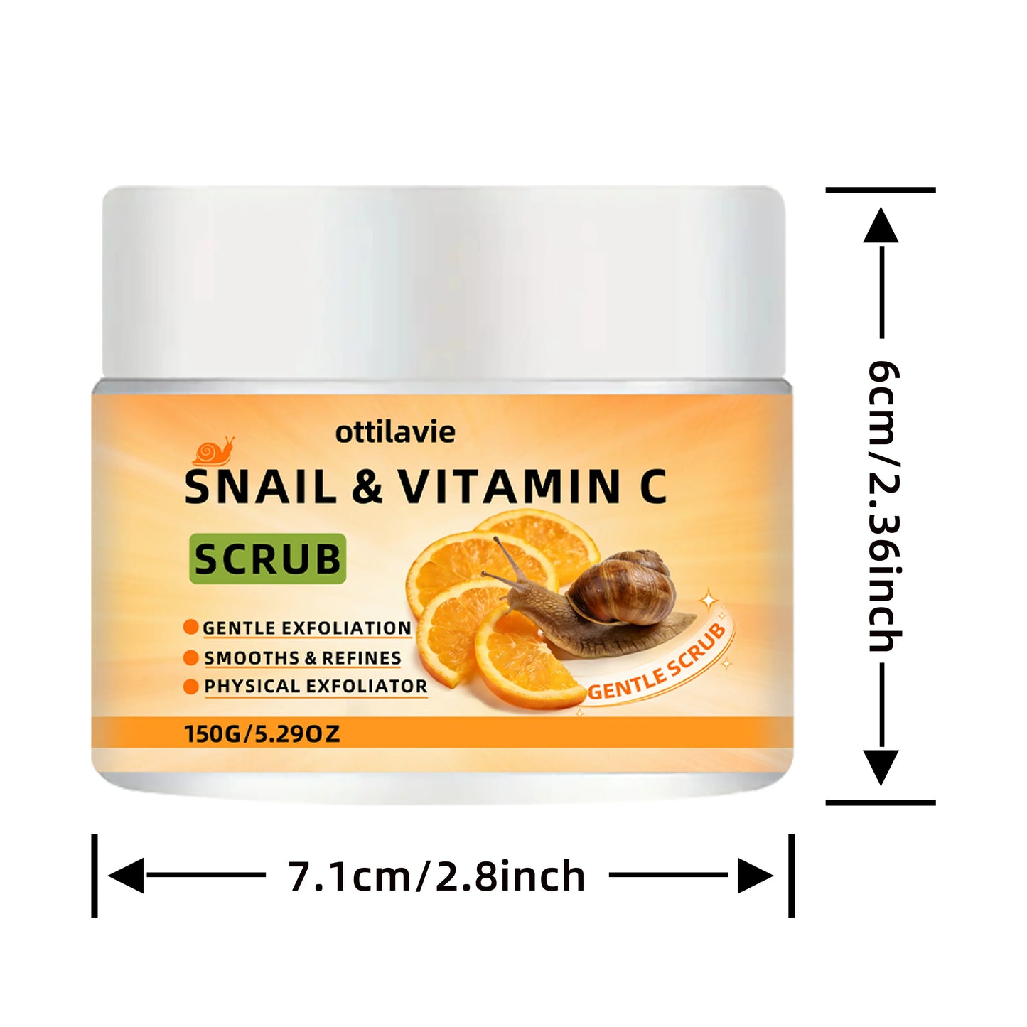 ottilavie Snail Vitamin C Scrub: Gently exfoliates & deeply cleanses. For all skin types, day or night. (Unisex) Peaceful Pleasures Health and Wellness 150g