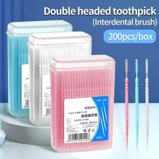 Toothpick Disposable Family Box Packed Portable Ultra Fine Pick Double Head High End Personality Creative Fruit Stick 200 Pieces Peaceful Pleasures Health and Wellness