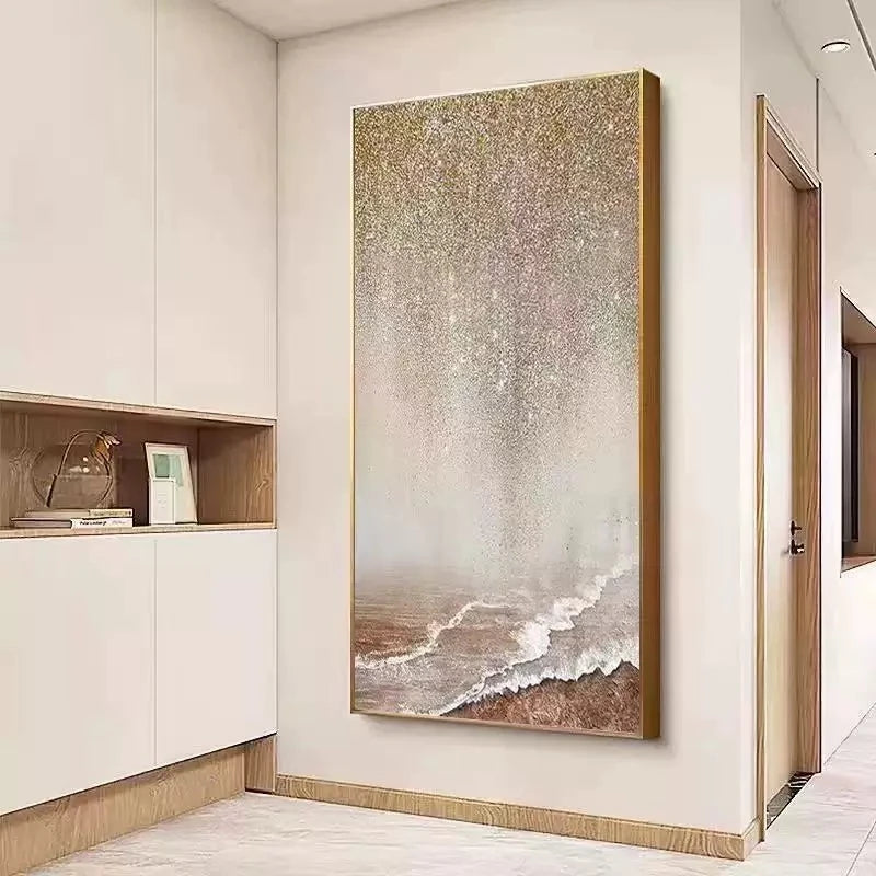 Modern Hand Painted Canvas Oil Painting Shiny Gold Abstract Wall Art Home Decor Mural Living Room Bedroom Porch Hanging Poster Peaceful Pleasures Health and Wellness