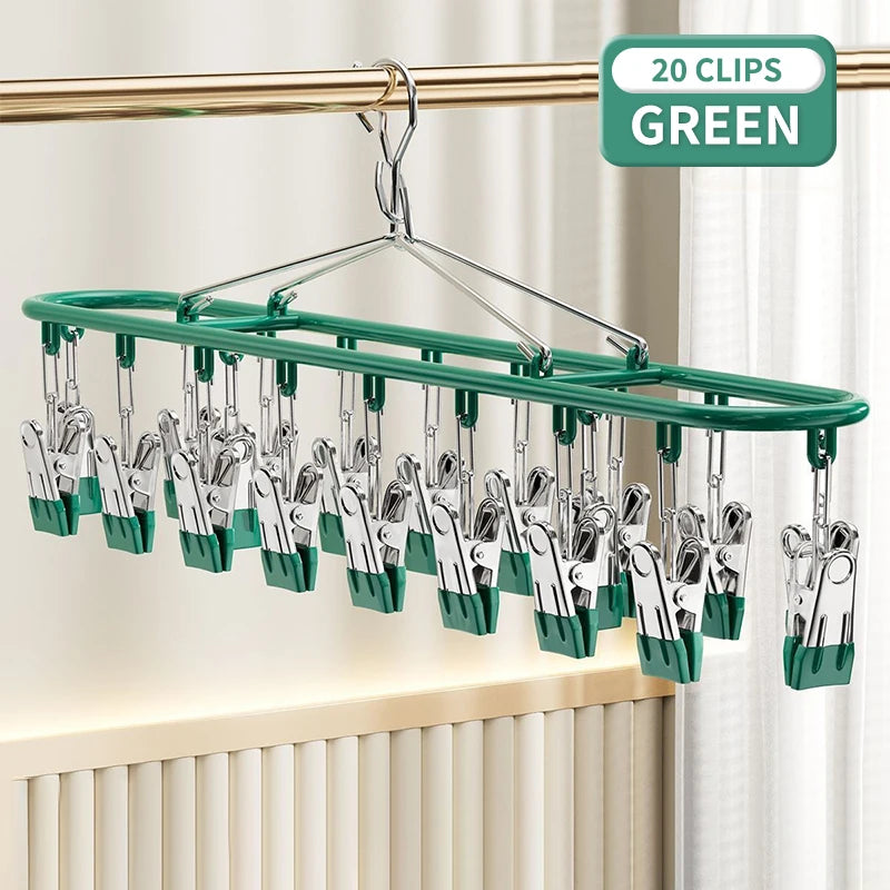 20-Clip Windproof Stainless Steel Sock & Laundry Drying Hanger