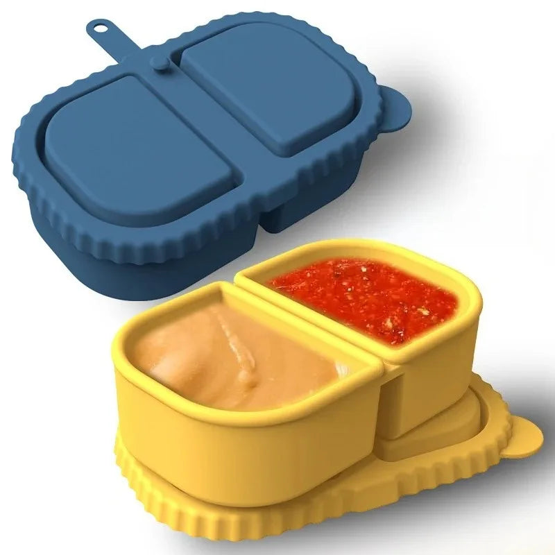 Silicone Double Compartment Seasoning Box, Sauce Snack Container, Portable Packaging with Lid, Foldable Storage Box Peaceful Pleasures Health and Wellness