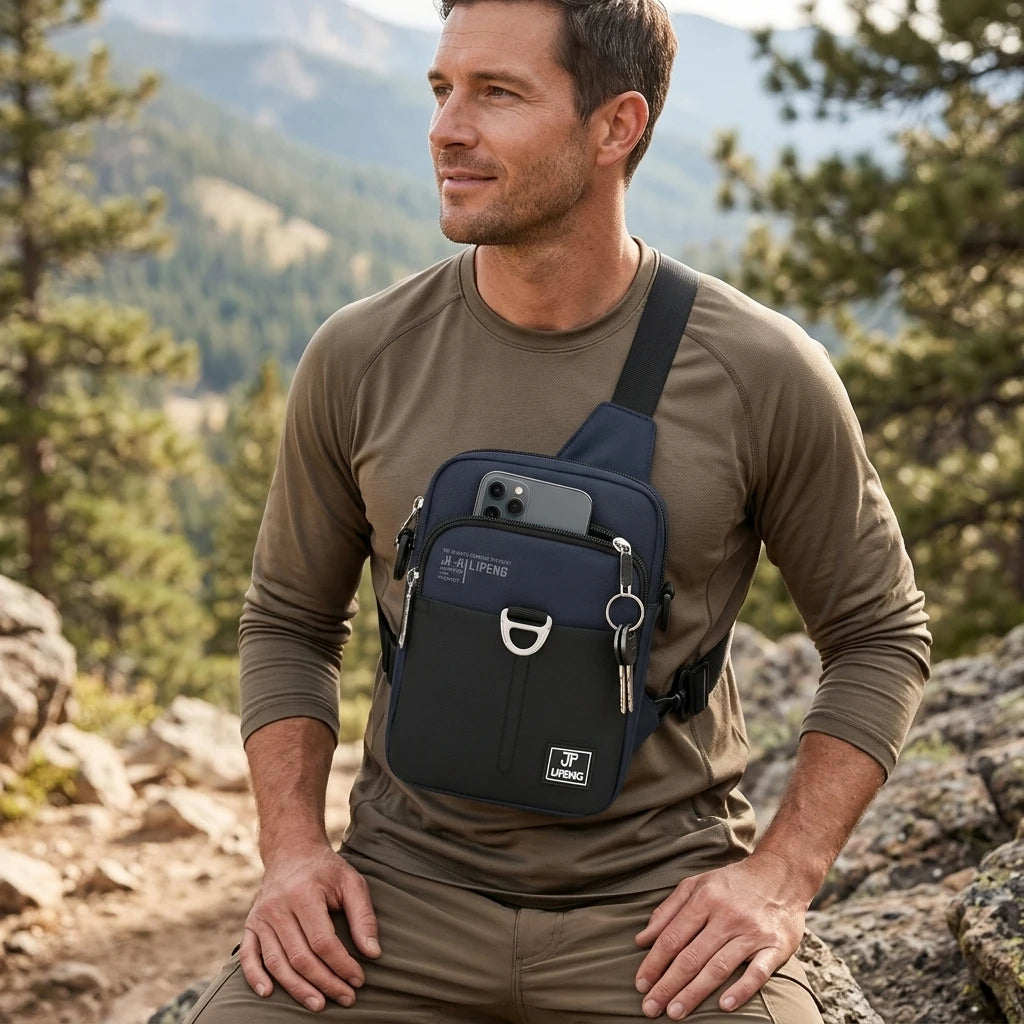 Men's Mini Crossbody Bag Durable High Density Oxford Cloth Adjustable Belt Multiple Compartments for Outdoor Hiking Daily Peaceful Pleasures Health and Wellness