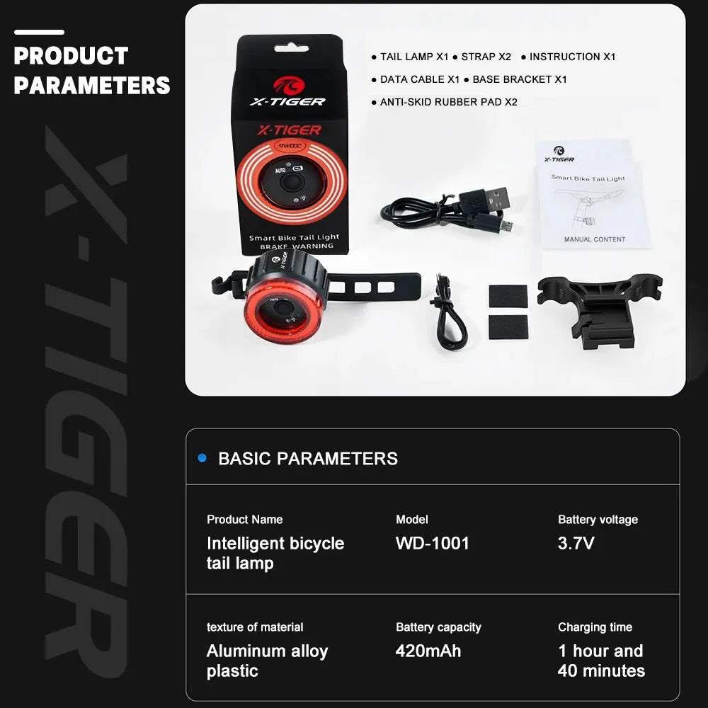 X-TIGER Smart Bike Tail Light | LED Sensor Brake Warning