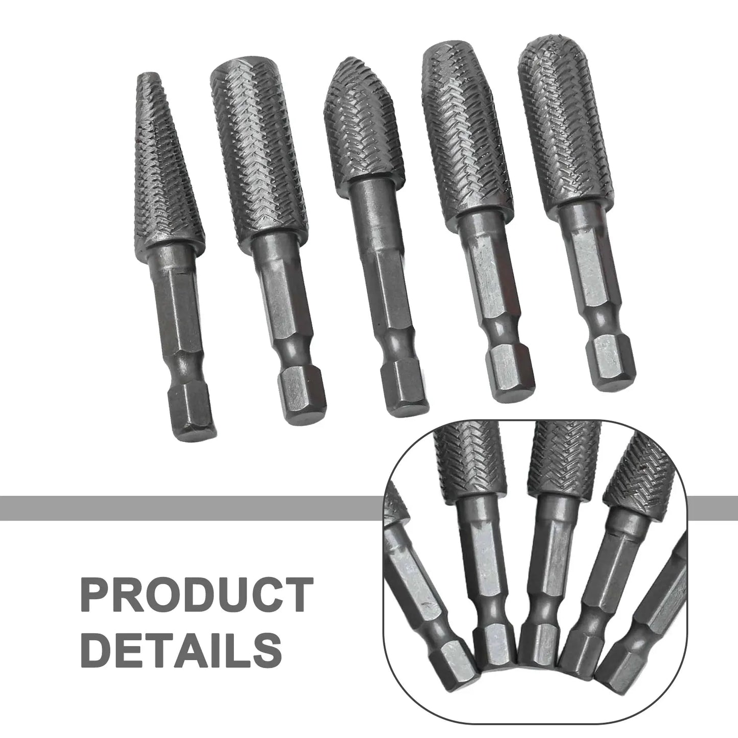 5-Piece Hex Shank Rotary Rasp Burr Set – Grind, Mill & File Steel