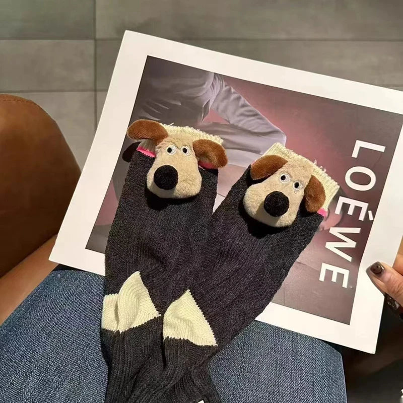 Personalized Fashion Socks 3D Cartoon Big Ears Dog Socks Plush Cloth Doll Socks Spring and Autumn Sweet Breathable Middle Socks Peaceful Pleasures Health and Wellness Dark Grey One Size