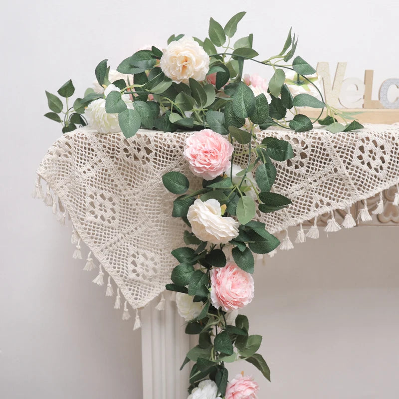 Pink Silk Peony Artificial Flower Vine Garland – Wedding Decor