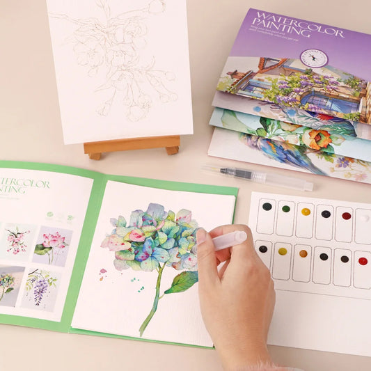 Bview Art Parent-child Watercolor 12-Color Solid Paint Book Doodle Peaceful Pleasures Health and Wellness