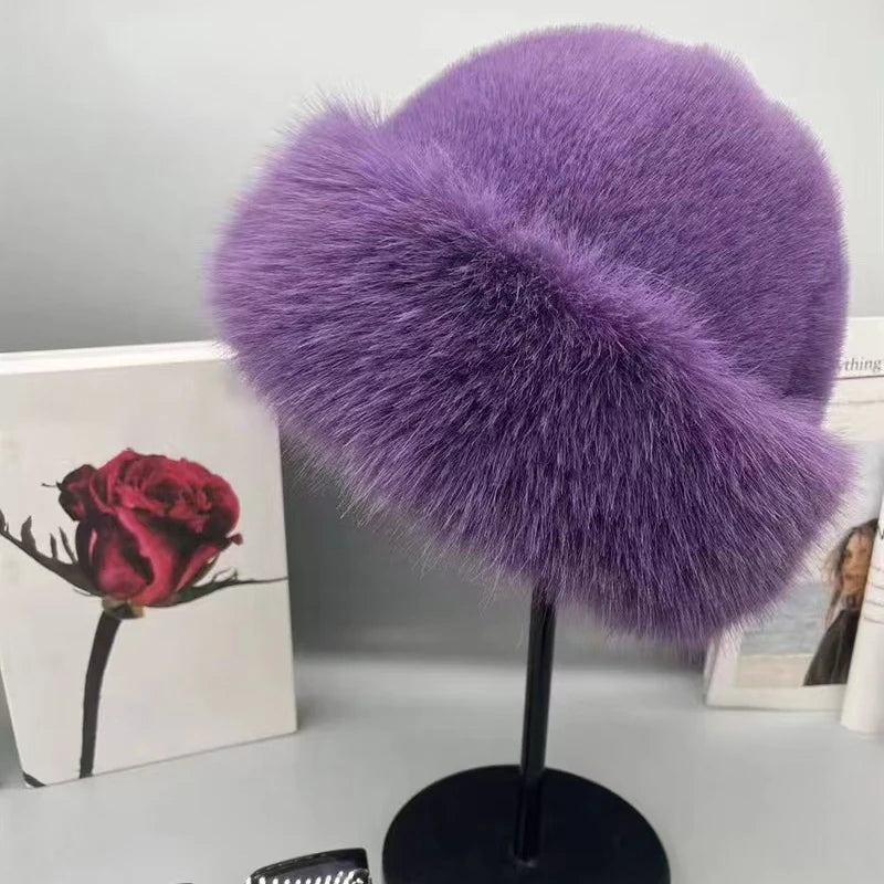 Women's Faux Fox Fur Winter Hat | Warm Windproof Russian Cap