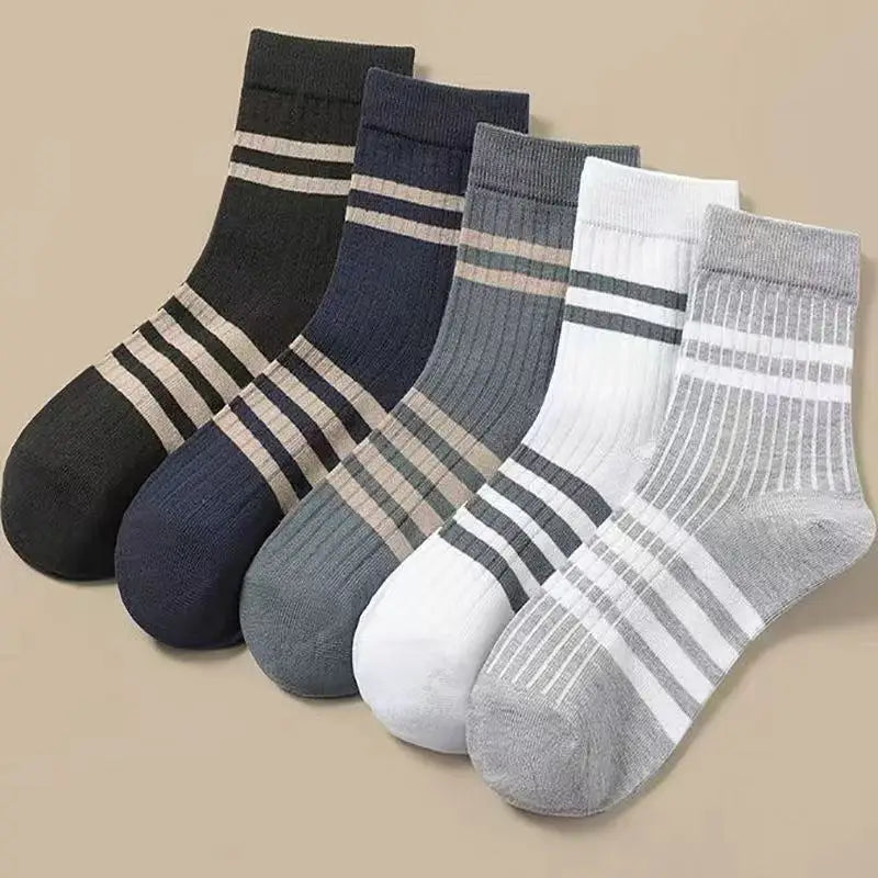 5 Pairs Men's Colorful Striped Casual Socks, Fashionable Sports Socks, Sweat Absorbing And Breathable, Suitable For All Seasons Peaceful Pleasures Health and Wellness 5 pairs Mixed Colors 2 One Size