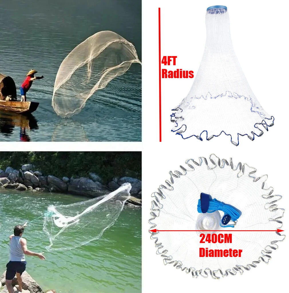 Saltwater Fishing Cast Net with Zinc Sinkers | 3–10 FT Radius