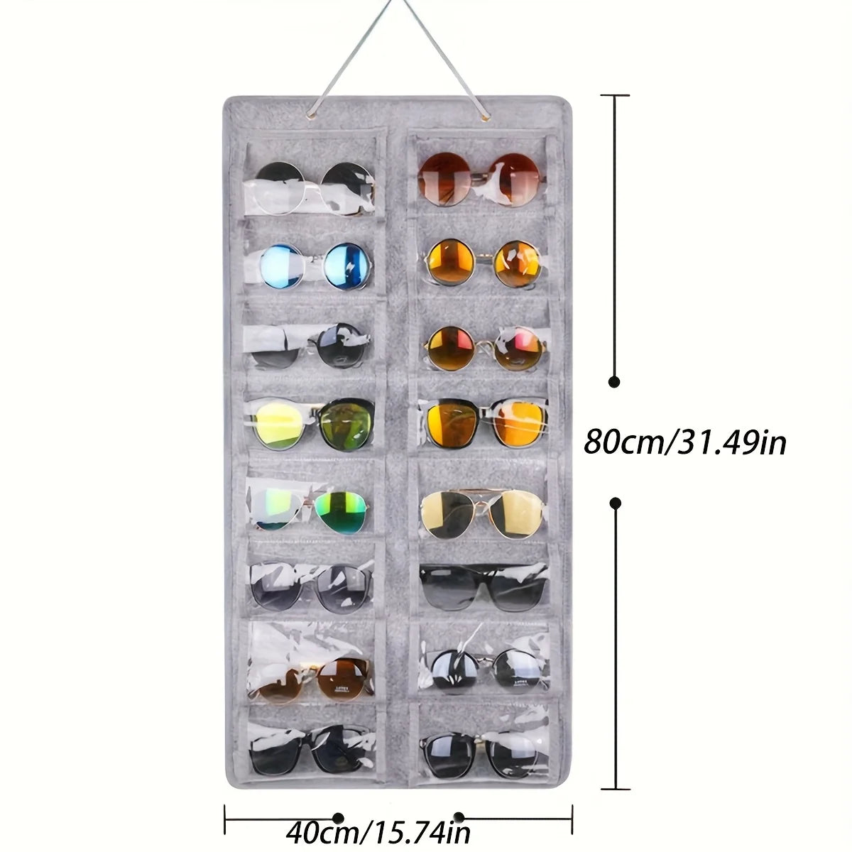 16Slots Felt Eyeglasses Stand Holder Dust Proof Wall-Mounted Pocket Storage for Sunglasses Glasses Display Hanging Bag Organizer Peaceful Pleasures Health and Wellness Gray