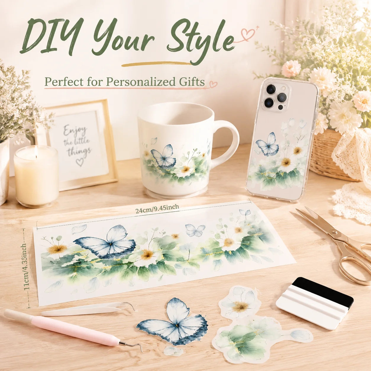 Butterfly Flower UV DTF Transfer Sticker – Waterproof Floral Decal