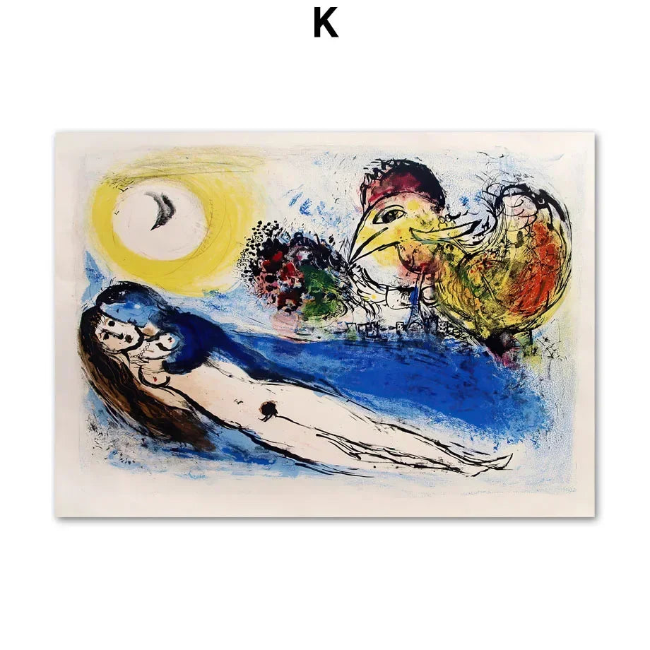 Scandinavian Minimalist Wall Art Marc Chagall Surrealism Abstract HD Canvas Poster Print Home Bedroom Living Room Decoration Peaceful Pleasures Health and Wellness J 50x70cm Unframed
