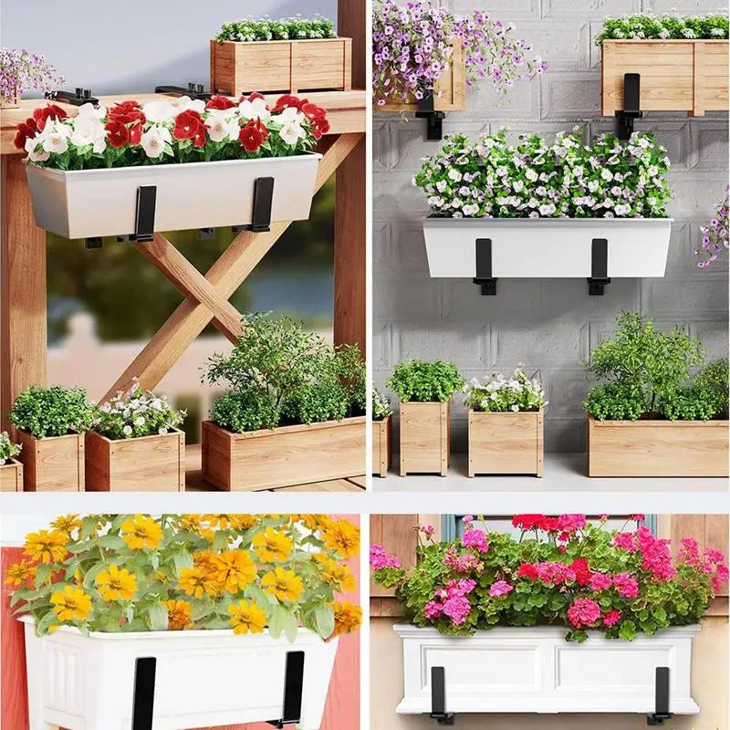 Flower Box Brackets Adjustable flower pot bracket Metal Railing Planter Bracket Outdoor Garden Bed Fence Bracket for garden Peaceful Pleasures Health and Wellness