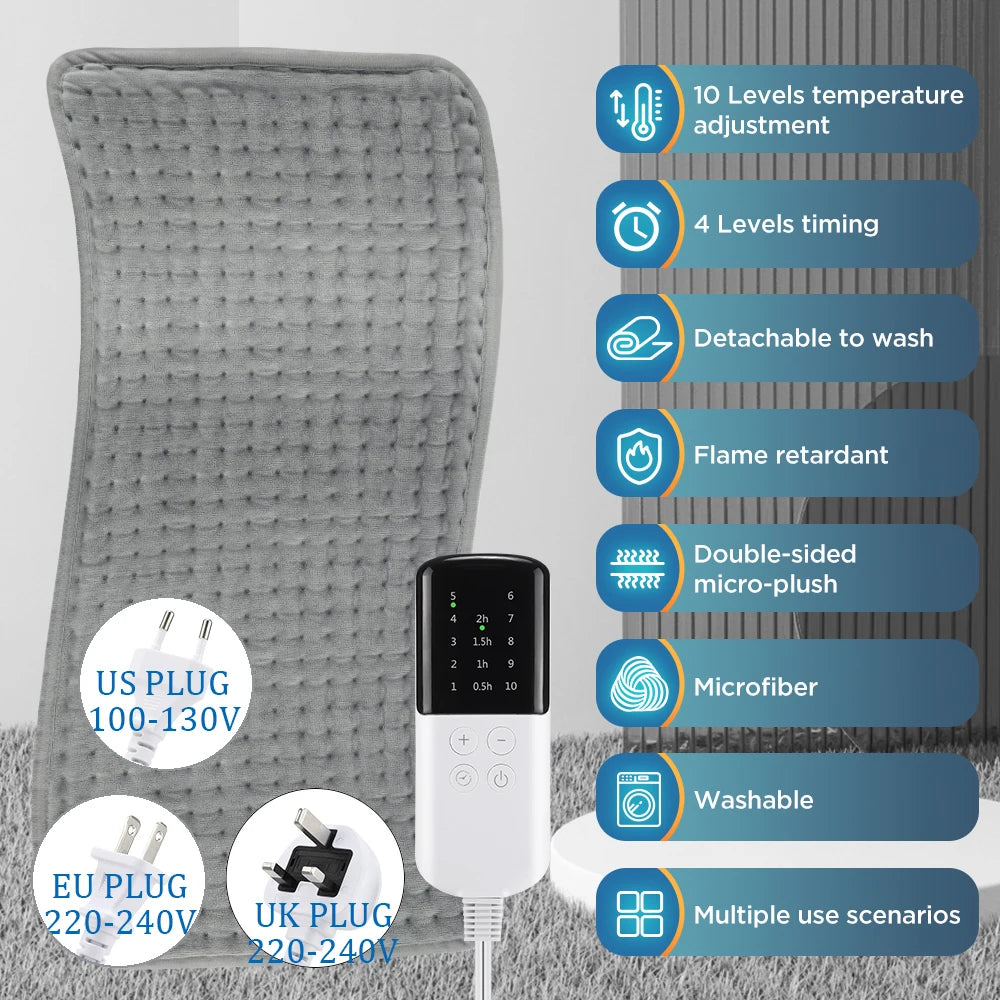 Electric Heating Pad Winter Warm For Bed Blankets Office Home Foot Hand Warmer Sheet Camping Heater 110V 220V Washable 60*30CM Peaceful Pleasures Health and Wellness 10 Heat 4 Timer US