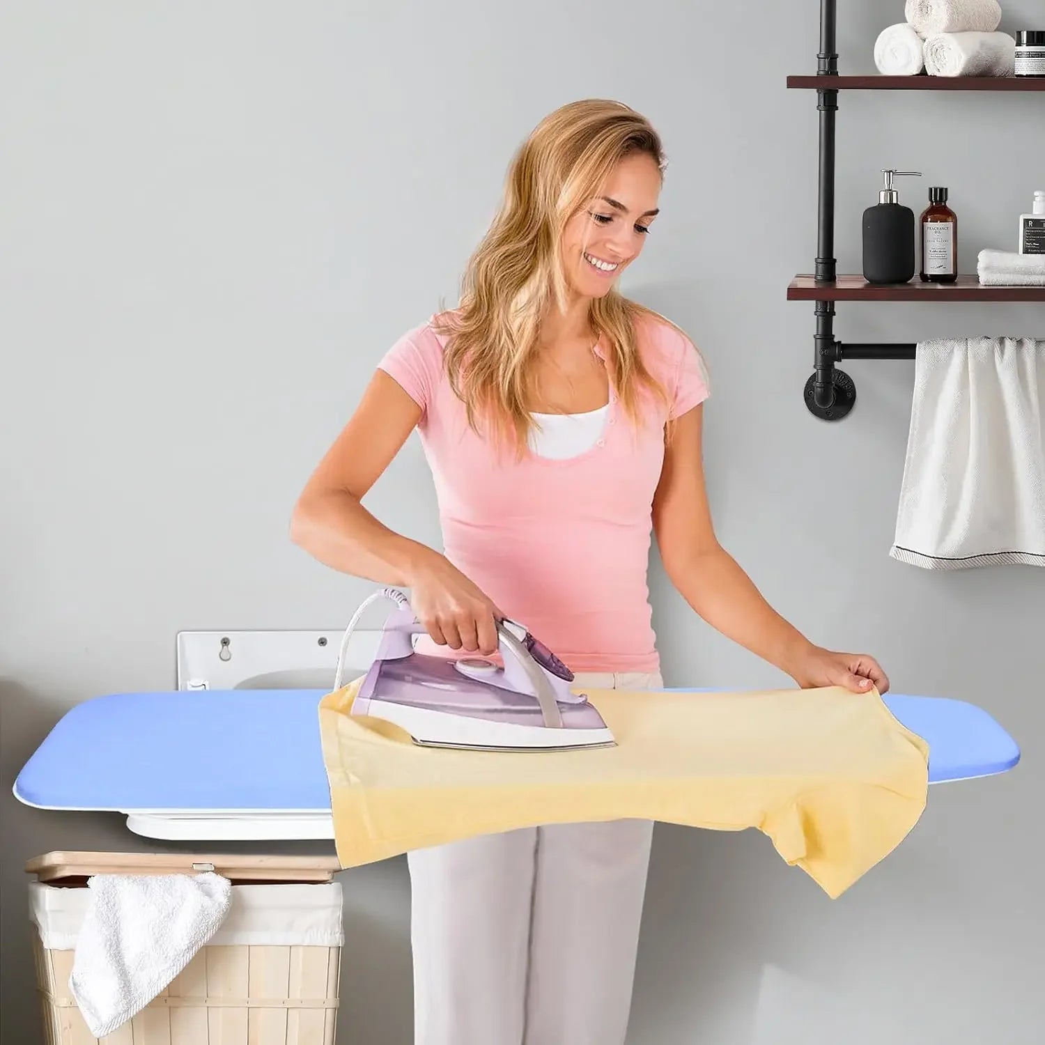 Space Saving Wall Mount Ironing Board, 180° Swivel Heavy Duty with Heat Resistant Cover for Small Laundry Rooms Peaceful Pleasures Health and Wellness