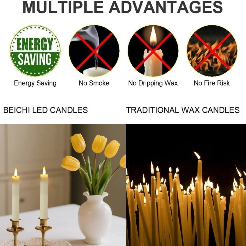 6Pc White/Ivory Flameless Taper Candles with Remote Timer Battery Operated Flickering LED Candle With Base for Indoor Home Decor Peaceful Pleasures Health and Wellness