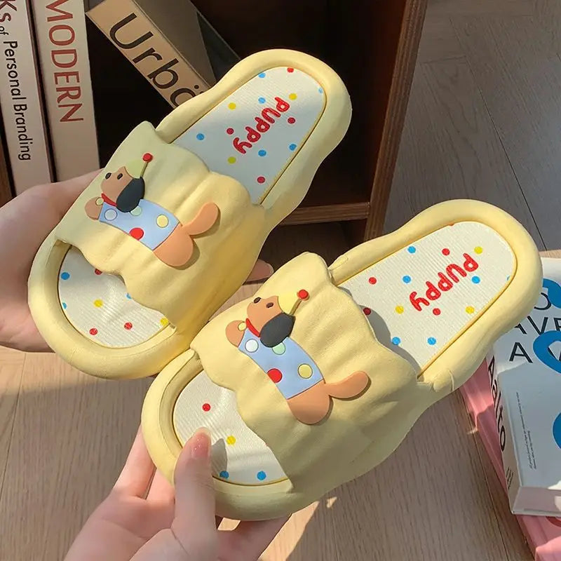 New Cute Cartoon New Summer Indoor Couple Puppy Home Cool Slippers Soft Sole Student Dormitory Slides for Women Outdoor Wearable Peaceful Pleasures Health and Wellness 38-39 YELLOW