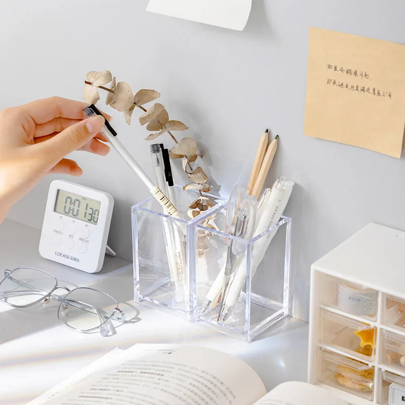 Clear Acrylic Square Pen Holder & Desktop Organizer