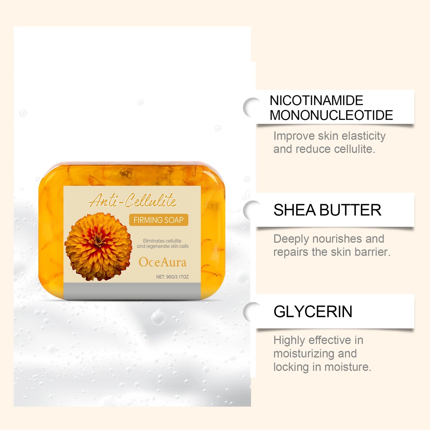 OceAura NMN Firming Body Soap Bar | Shea Butter & Glycerin 90g