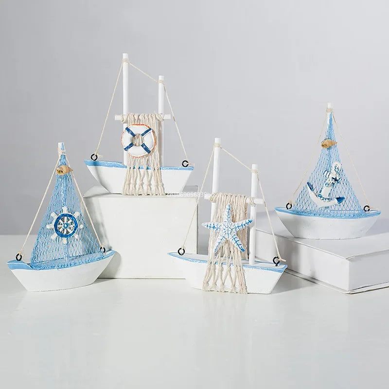 14CM Sailboat Model Wooden Sailing Boat Home Decoration Beach Nautical Design Navy Creative Sculpture Boat Model Crafts Nordic Peaceful Pleasures Health and Wellness