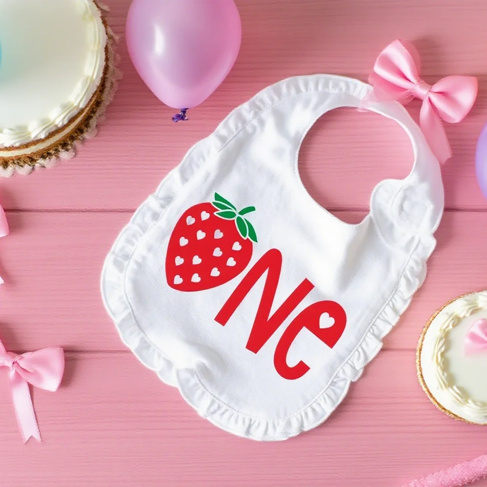 Strawberry First Birthday Bib – Cake Smash & Photo Prop Baby Birthday Bib Peaceful Pleasures Health and Wellness