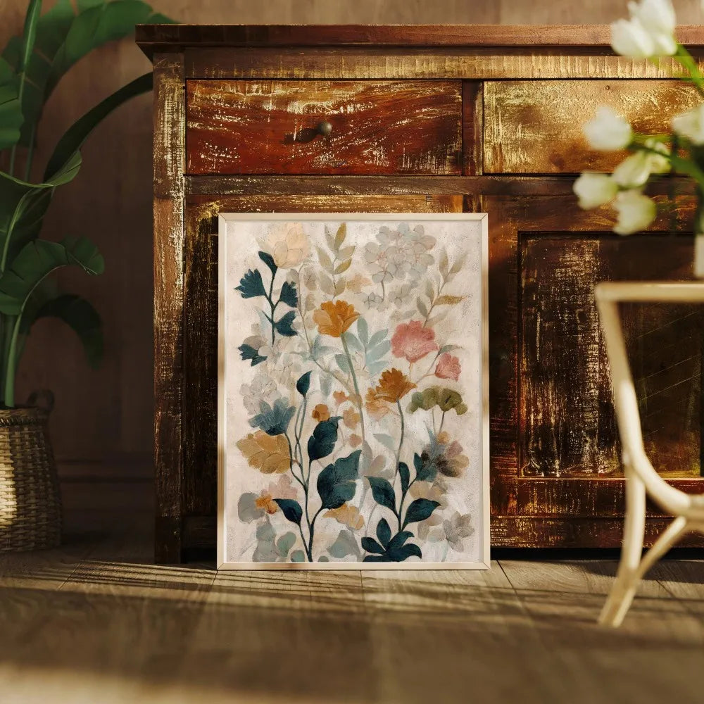 Vintage Floral Canvas Wall Art | Bohemian Earth-Tone Print