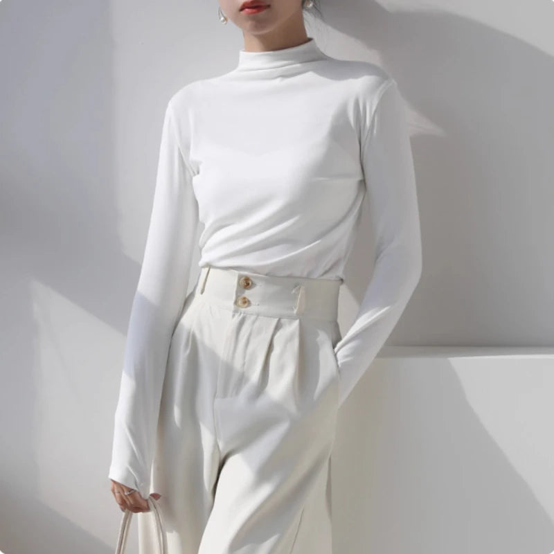 Women's Mock Turtleneck Long Sleeve Slim Top | Korean Fashion