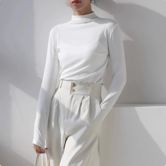 Women's Mock Turtleneck Long Sleeve Slim Top | Korean Fashion Mock Turtleneck Top Peaceful Pleasures Health and Wellness