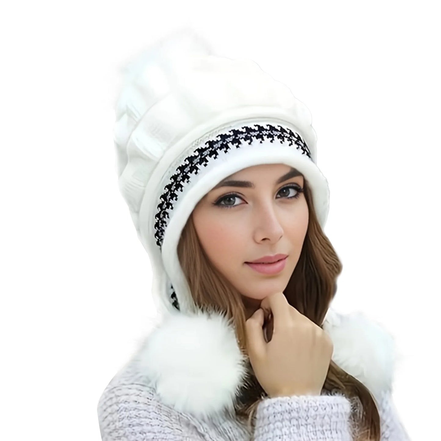 Women's Knitted Warm Hats Soft Stretch Thick Knitted Skull Cap Beanie Suitable for Cold Weather Peaceful Pleasures Health and Wellness WHITE