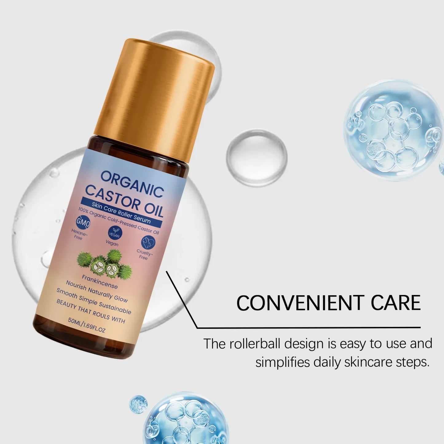 Organic Castor Oil Roller Serum – Hair, Lash & Brow Growth Oil