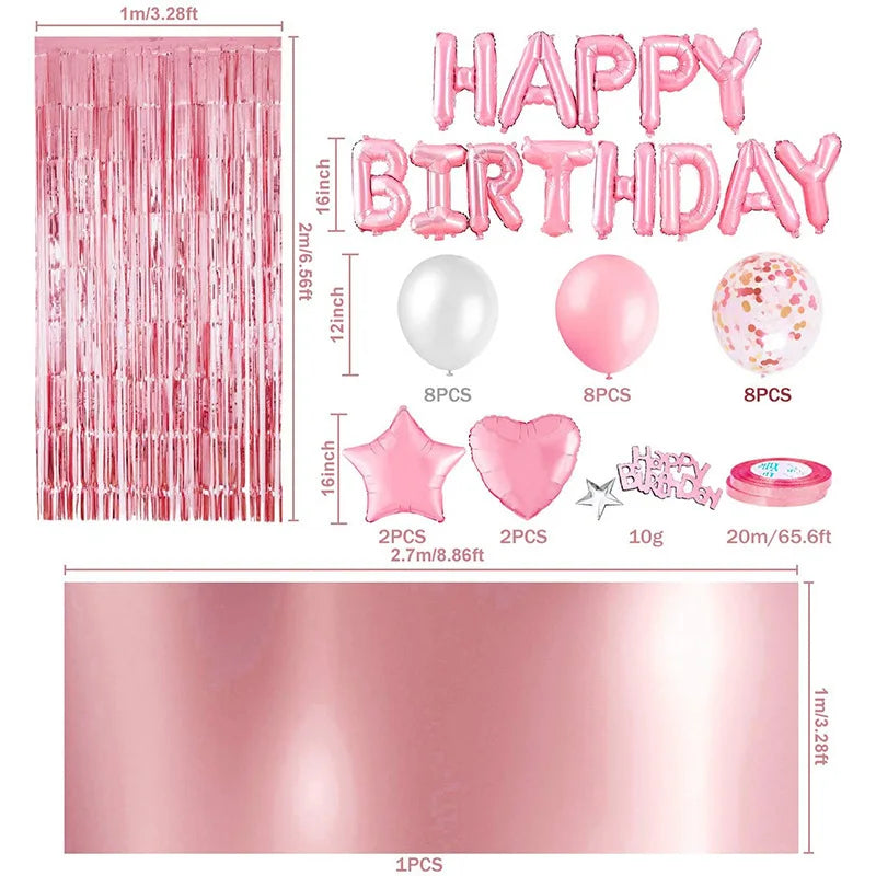 Rose Gold Glitter Birthday Decoration Balloon Rain Silk Tablecloth