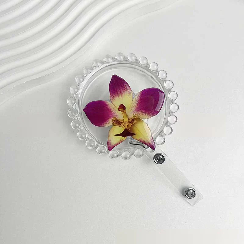 Flower Acrylic Bag Charm | Alligator Clip Retractable ID Holder