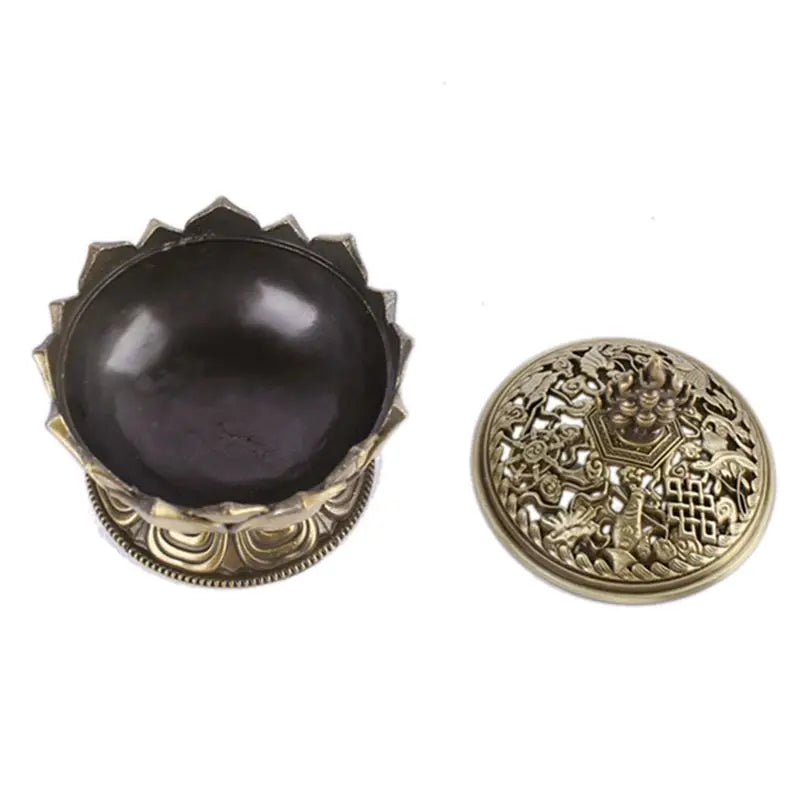 A36T-2X Lotus Incense Smoke Cone Aroma Burner Holder Stove Backflow Censer Decor-Bronze Peaceful Pleasures Health and Wellness