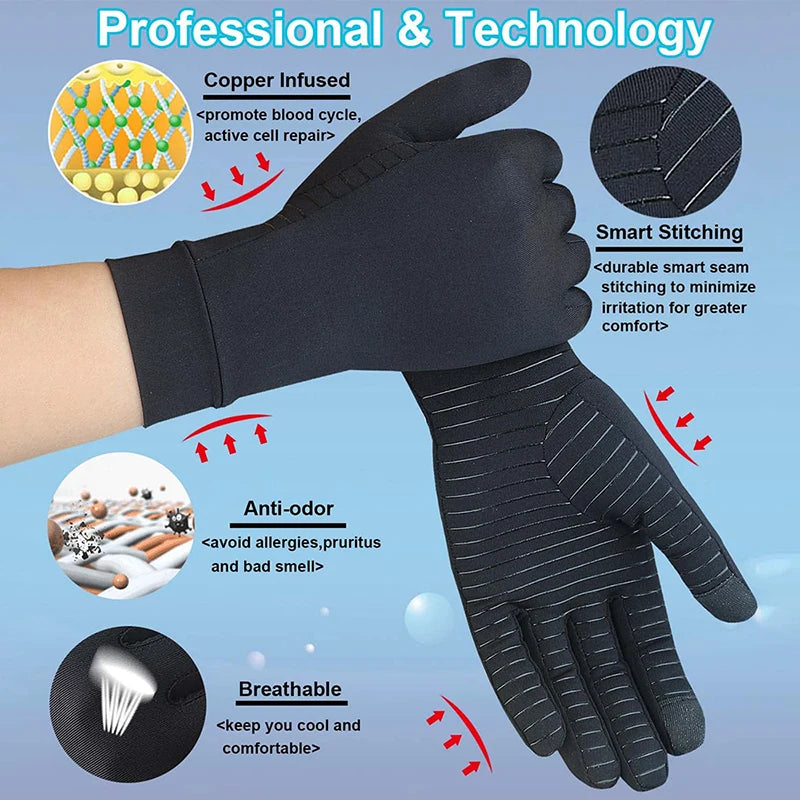 Relieve Hand Pain & Inflammation Instantly with 1 Pair of Copper Arthritis Gloves with Touchscreen - For Women & Men Peaceful Pleasures Health and Wellness