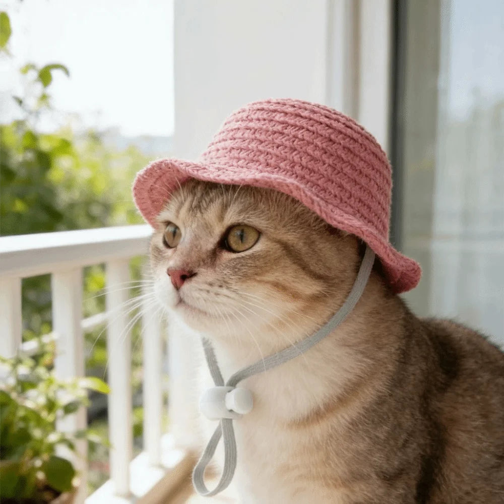 Adjustable Pet Straw Hat | Wide Brim Dog Sun Cap & Photo Prop