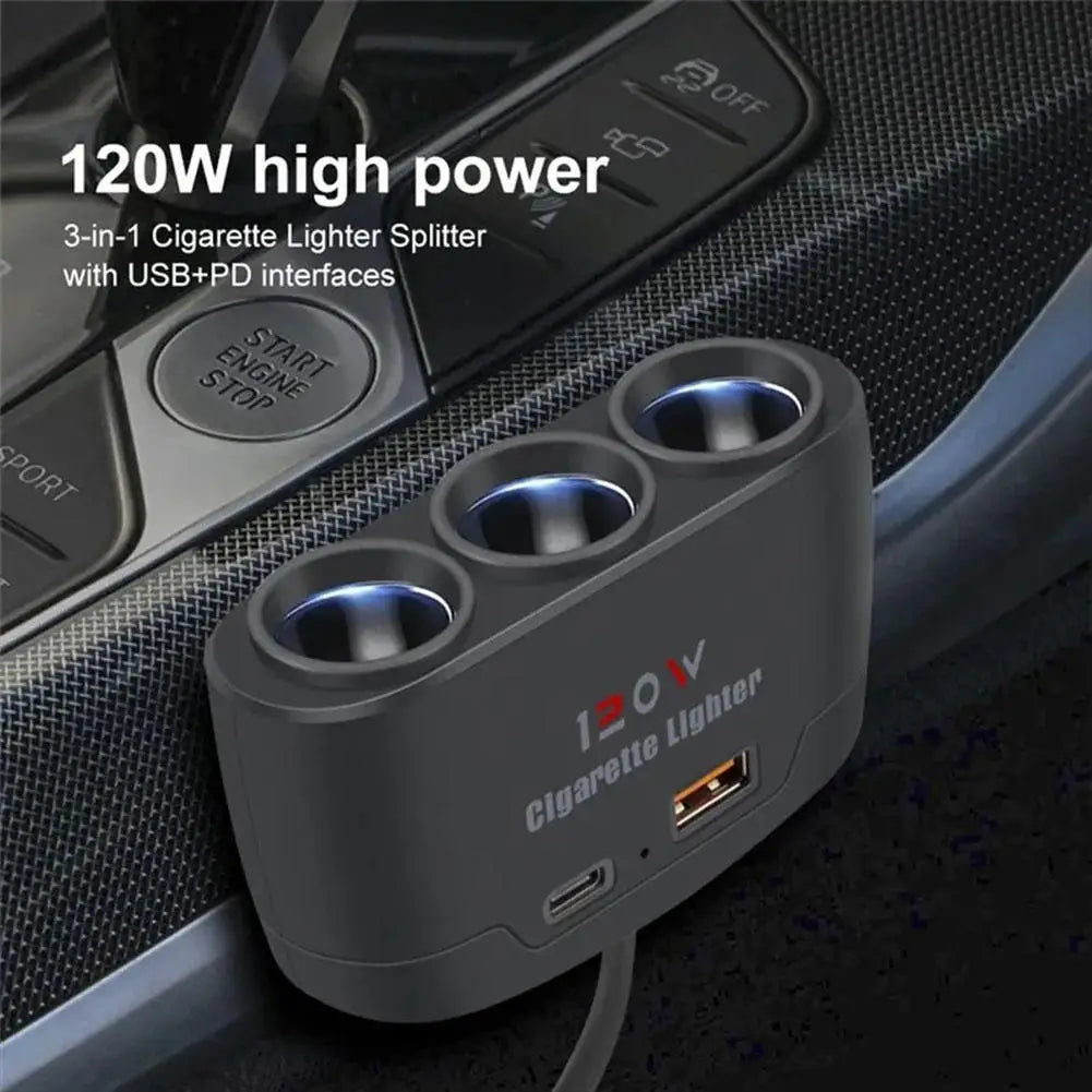 120W Dual USB Socket 3 in 1 Car Cigarette Lighter Splitter 12V 24V Fast Charger Plug Phone Power Adapter For Car DVR GPS Dashcam Peaceful Pleasures Health and Wellness
