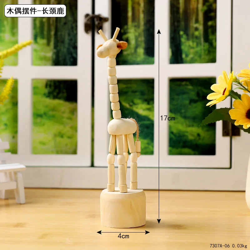Wood DIY Craft Mini Dog/Clown/Giraffe/Duo Desktop Decoration Crafts Wooden Animal Miniatures Ornament Book Shelf Fun Decor Peaceful Pleasures Health and Wellness 7307A-06