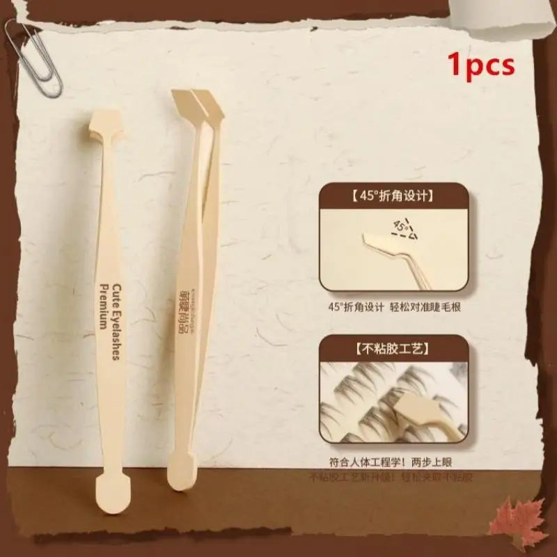 Small Curved Spatula Tweezers Stainless Steel For Beginners Cute Anti-Stick Eyelash Tool Easy Fake Eyelashes Clamp For New Users Peaceful Pleasures Health and Wellness White