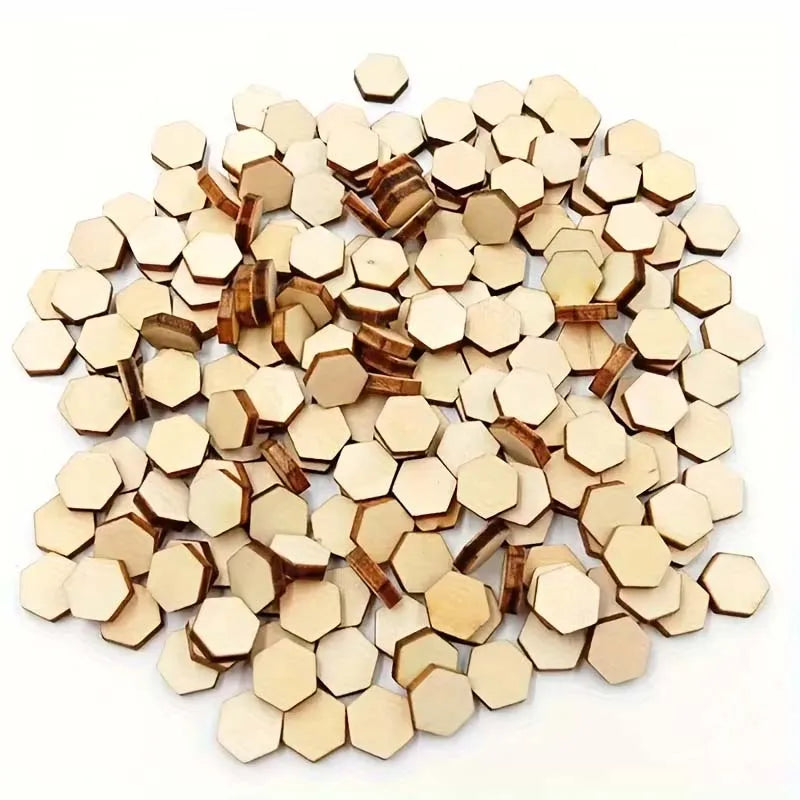 100 Hexagonal Wood Chips – DIY Crafts, Wedding & Party Decor