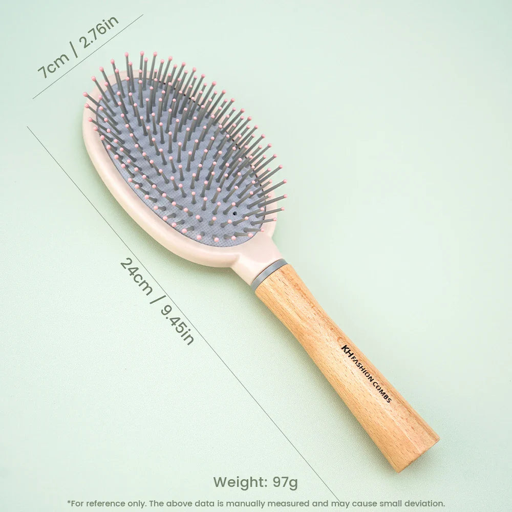 Natural Wood Air Cushion Hair Brush – Soft Nylon Detangling