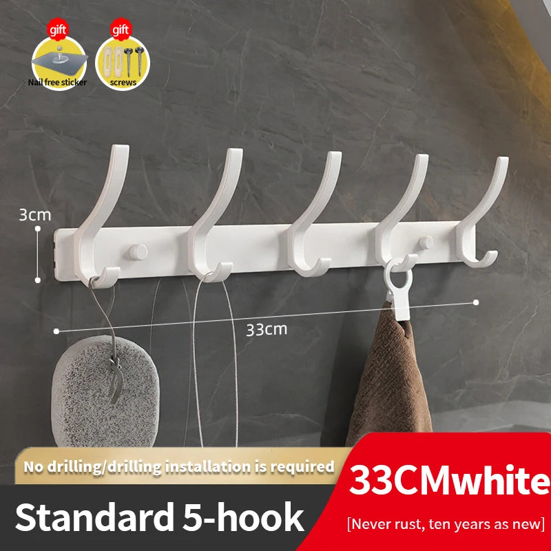 YUNJIEYA 6-Hook Aluminum Wall Rack | Bathroom & Kitchen Hooks