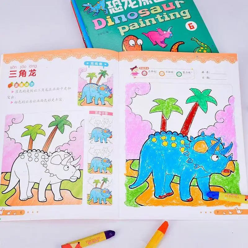 8 Books Coloring Book Adults Children Dinosaurs Young Relieve Stress