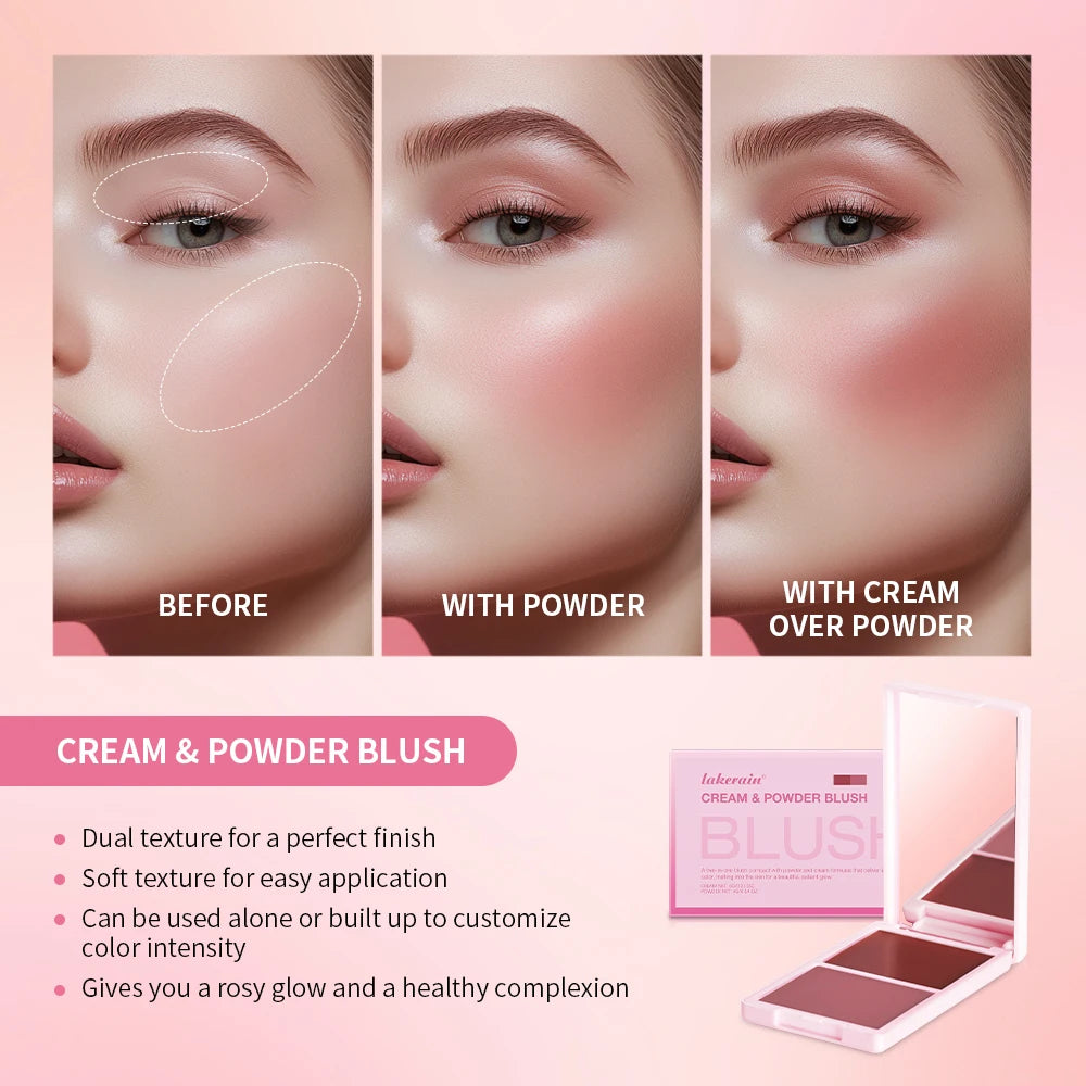 2in1 Cream & Powder Blush Matte Dewy Rosy Blush Makeup Pan Long-lasting Wearing High Pigment Natural Matte Blush Palette Peaceful Pleasures Health and Wellness