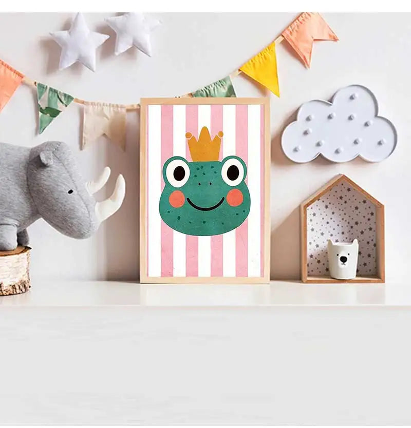 Funny Animal Balloon Canvas Wall Art | Kids Nursery Poster