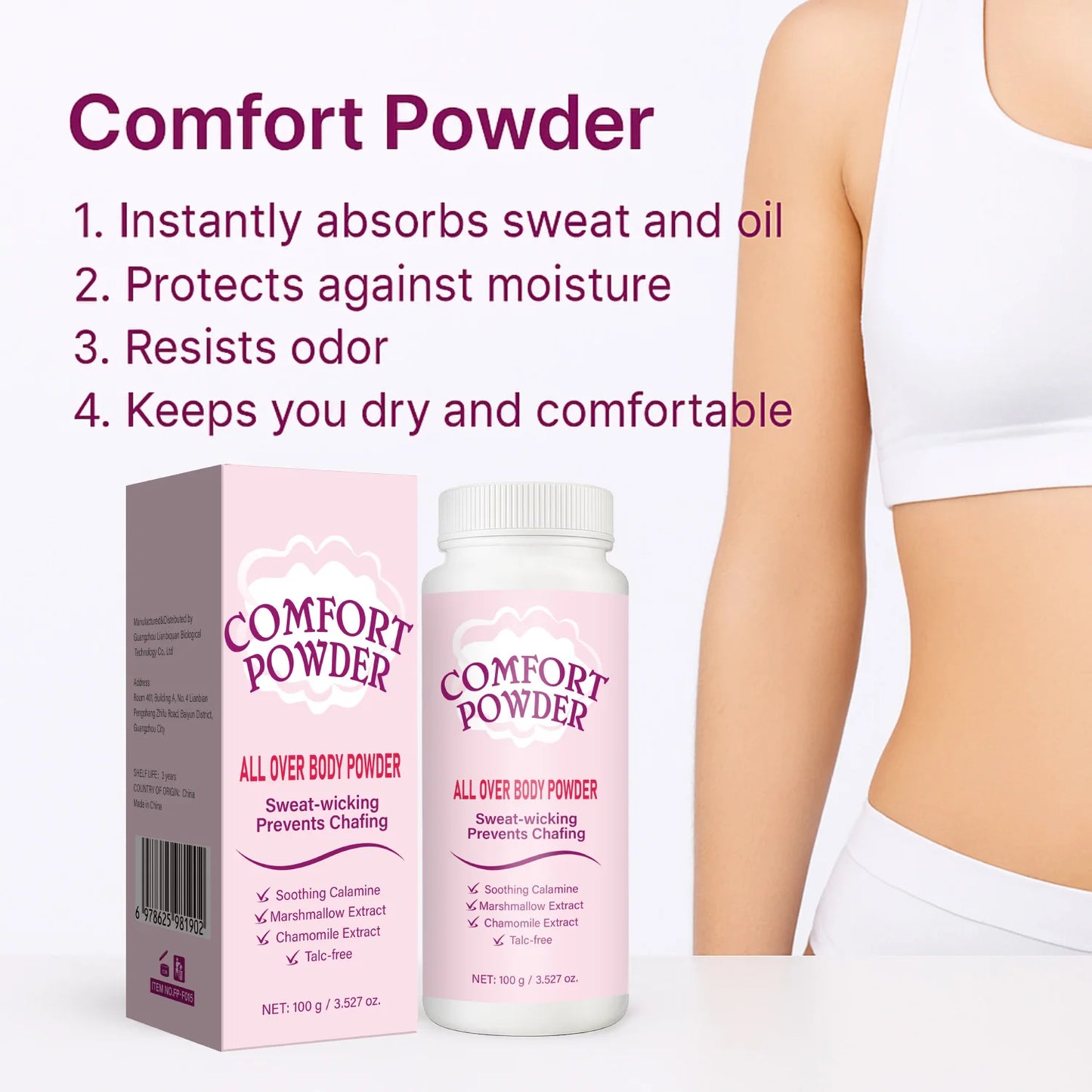 Comfort Powder All Over Body Powder - Sweat Wicking, Chafing Prevention, Odor Resistant, Talc-Free Dry Comfort for Women & Men Peaceful Pleasures Health and Wellness Default Title